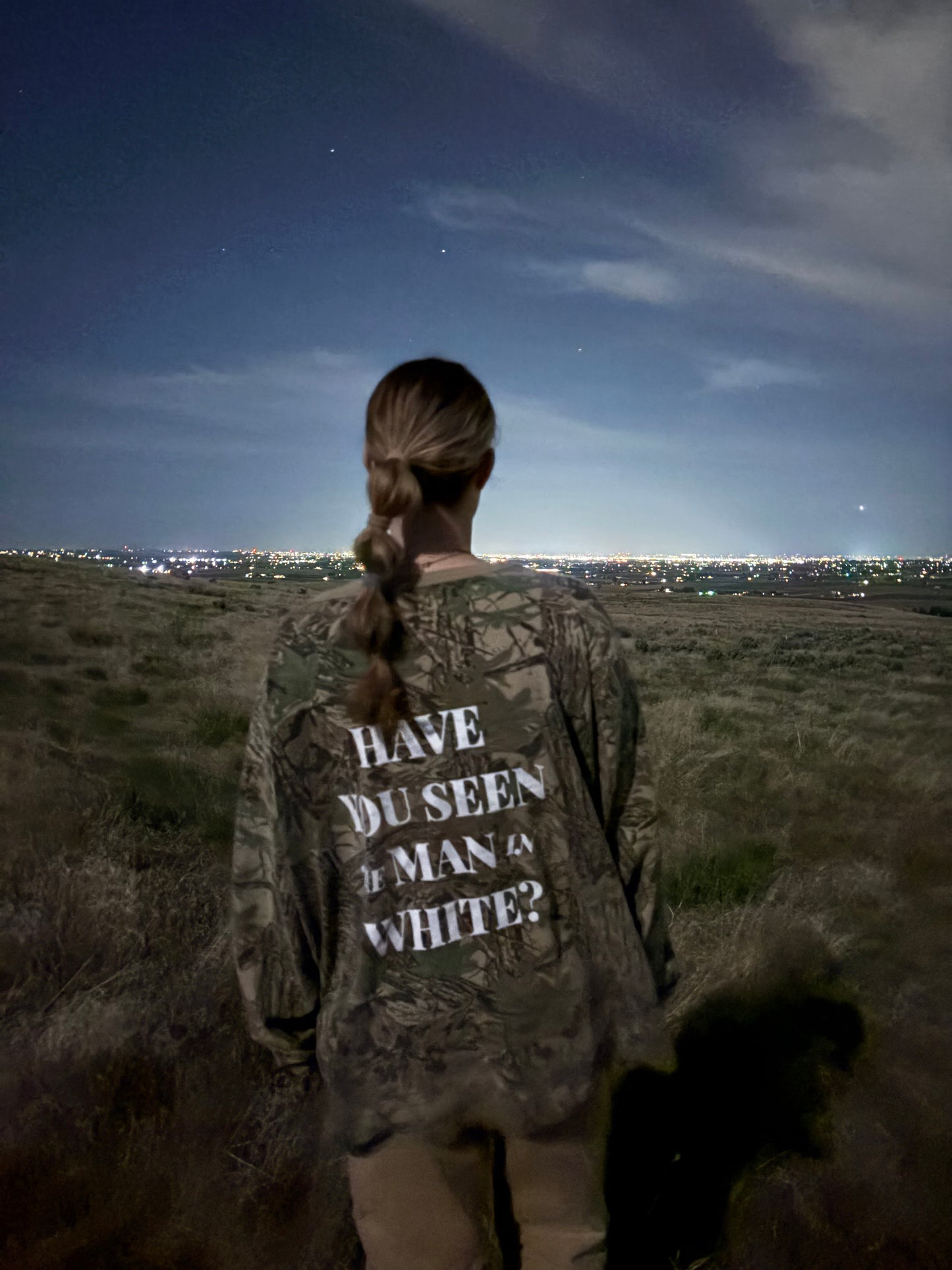 Camouflage man in white long sleeve