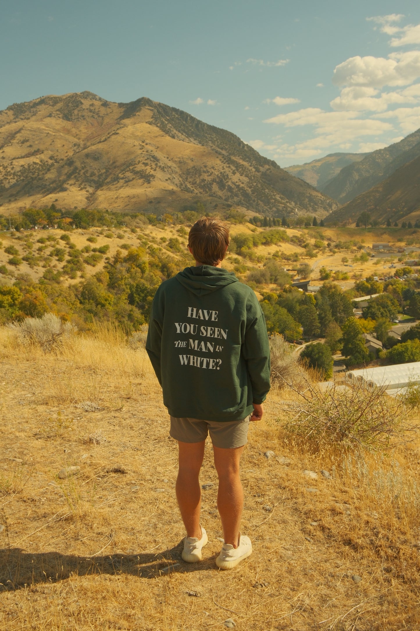 Man in White Mid-Weight Hoodie