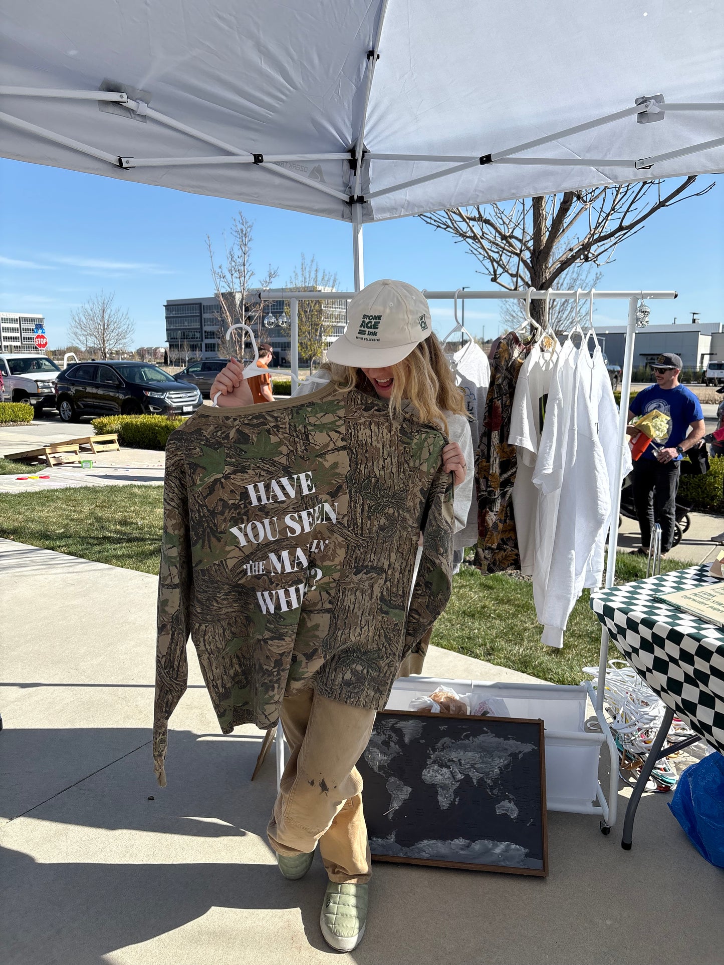Camouflage man in white long sleeve